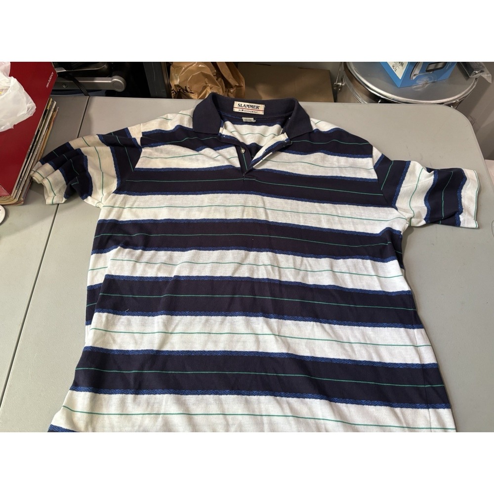 vtg‎ 70s 80s SLAMMER USA MUNSINGWEAR POLO SHIRT Grand Slam Stripes XL